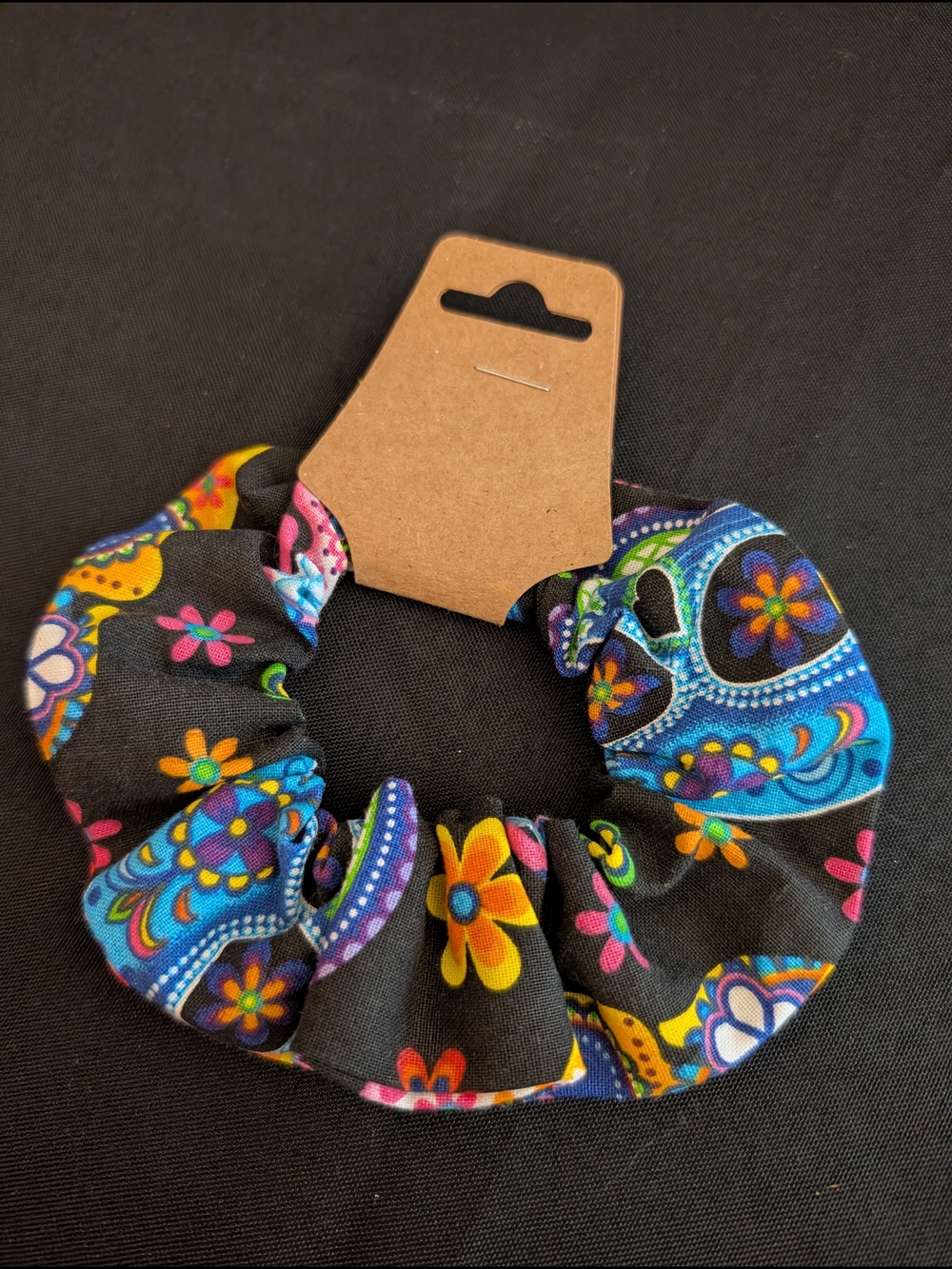 Hand Crafted Set Of 4 Multicolor Skull Scrunchies - Picture 5 of 5